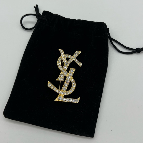 Authentic Yves Saint Laurent YSL logoSwarovski crystals brooch - Picture 3 of 17
